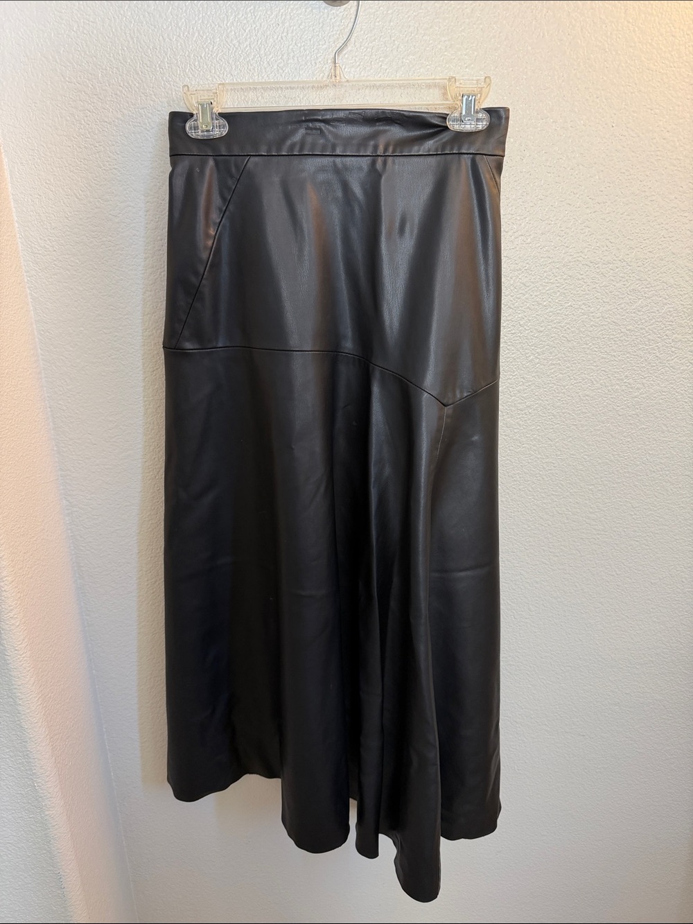 Zara Black Faux Leather A-Line Maxi Skirt